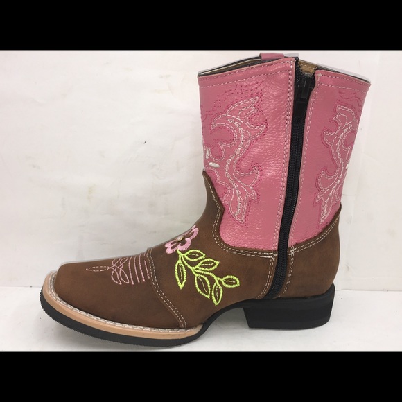 Cowgirl kids Genuine Leather Brown/Pink Boots - Picture 3 of 8